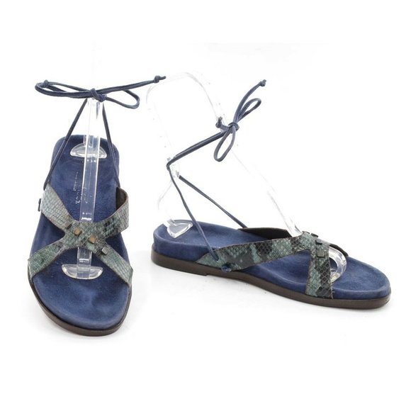 Fieramosca Blue Ankle Strap Snake Flat Sandals 8 M - Picture 2 of 5